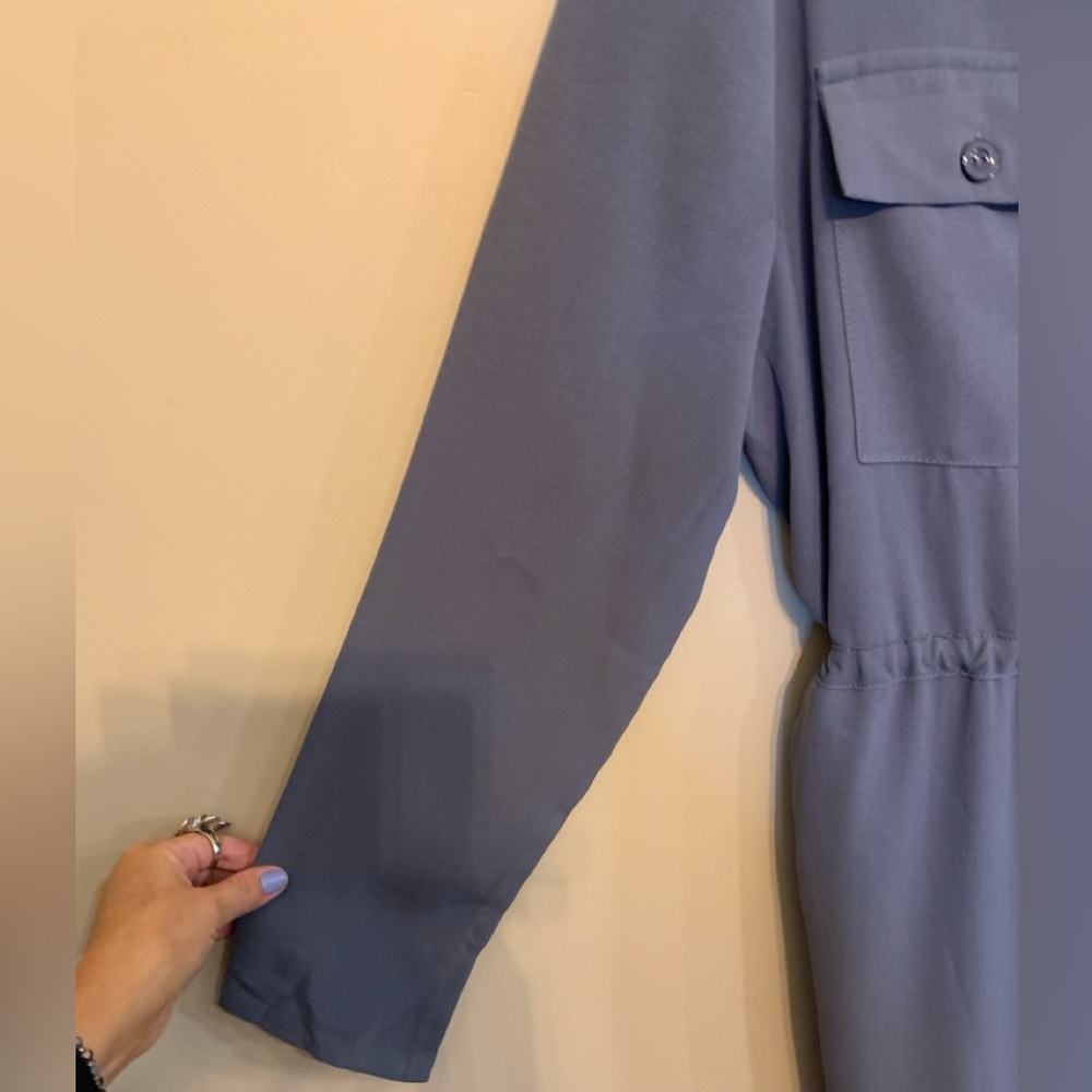 Blue Button Front Drawstring Utility Jumpsuit - Picture 4 of 8